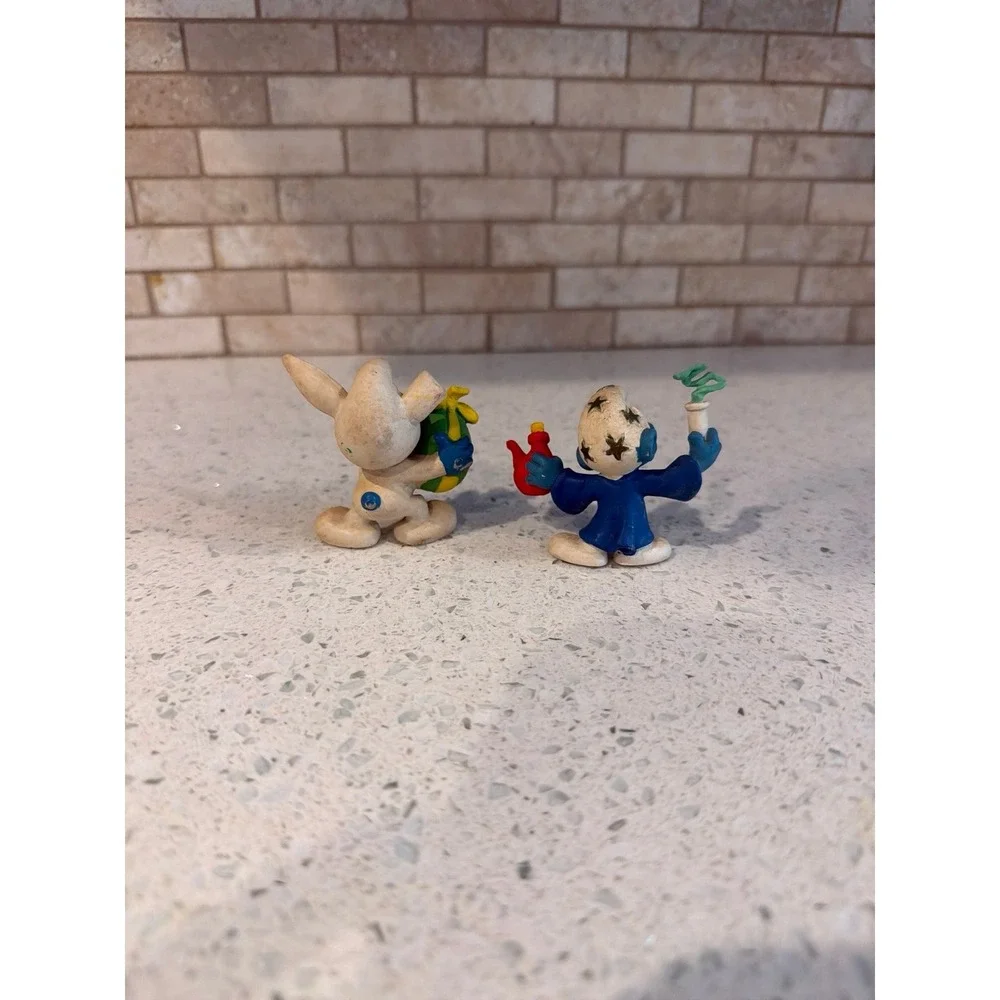Vintage Smurfs Easter Bunny Smurf & Wizard Smurf PVC‎ Figure Lot Peyo Schleich